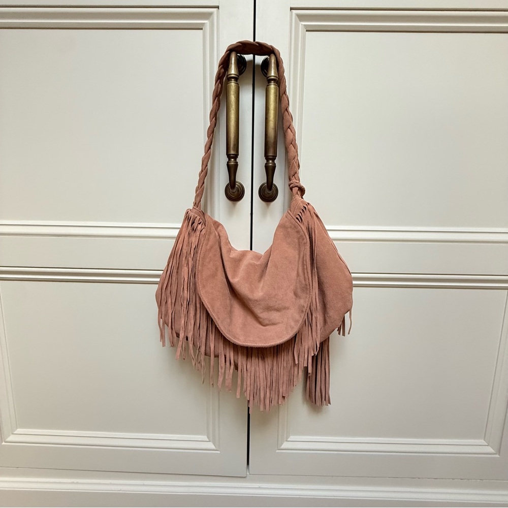 Elegant Fringe Hobo Bag - Dusty Pink - Picture 3 of 5
